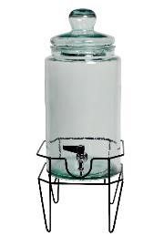 Glass drink dispenser with metal base